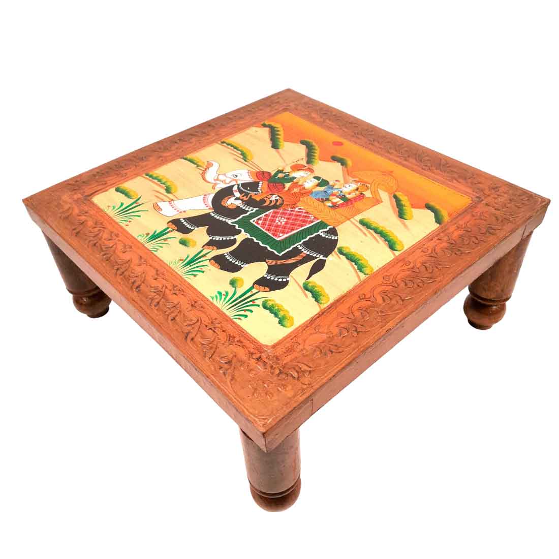 Wooden Bajot | Chowki with Handpainting - For Sitting & Home Decor -15 Inch - ApkaMart #style_Pack of 2