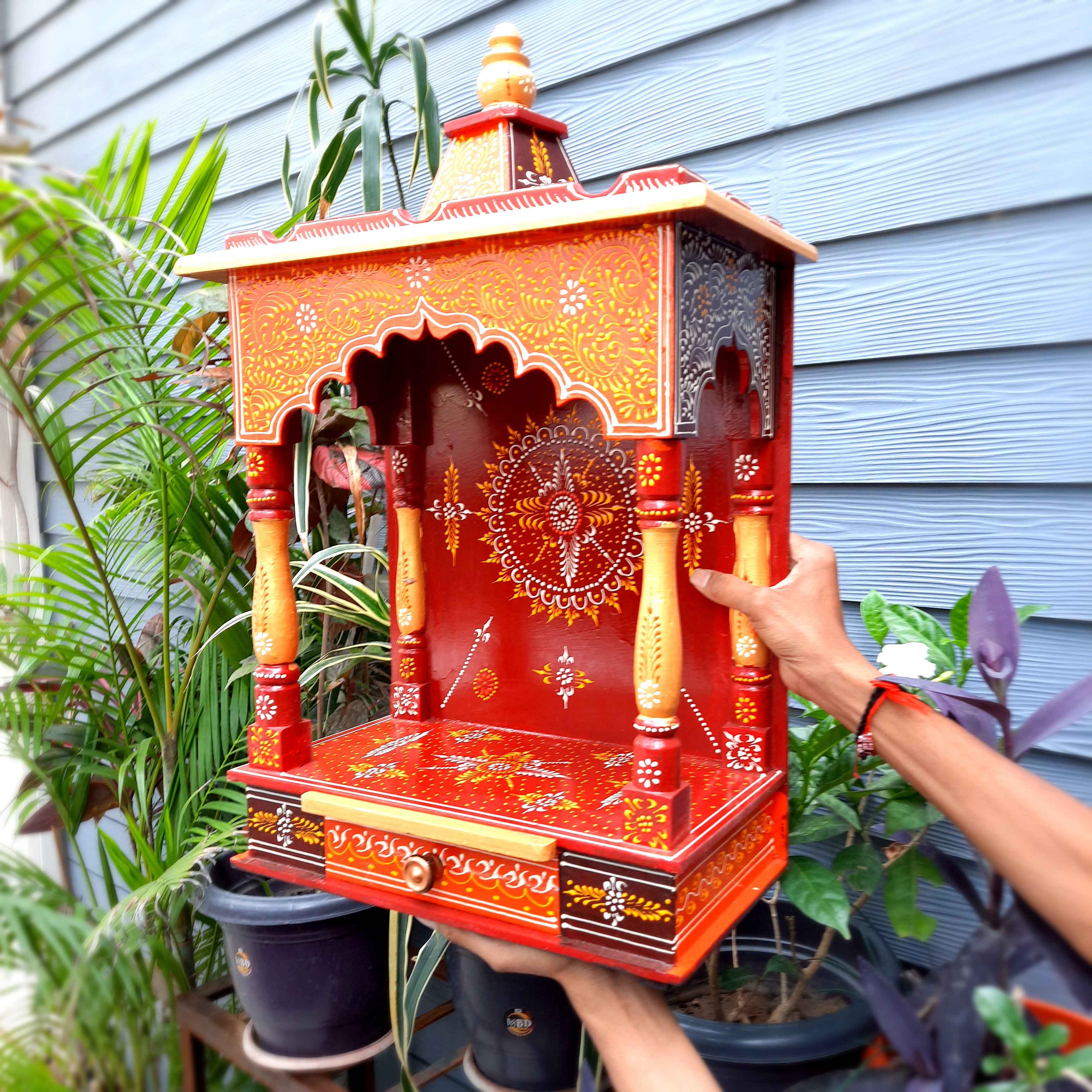Pooja Mandir | Wooden Temple for Home Big Size -25 Inch - Apkamart #Color_Orange