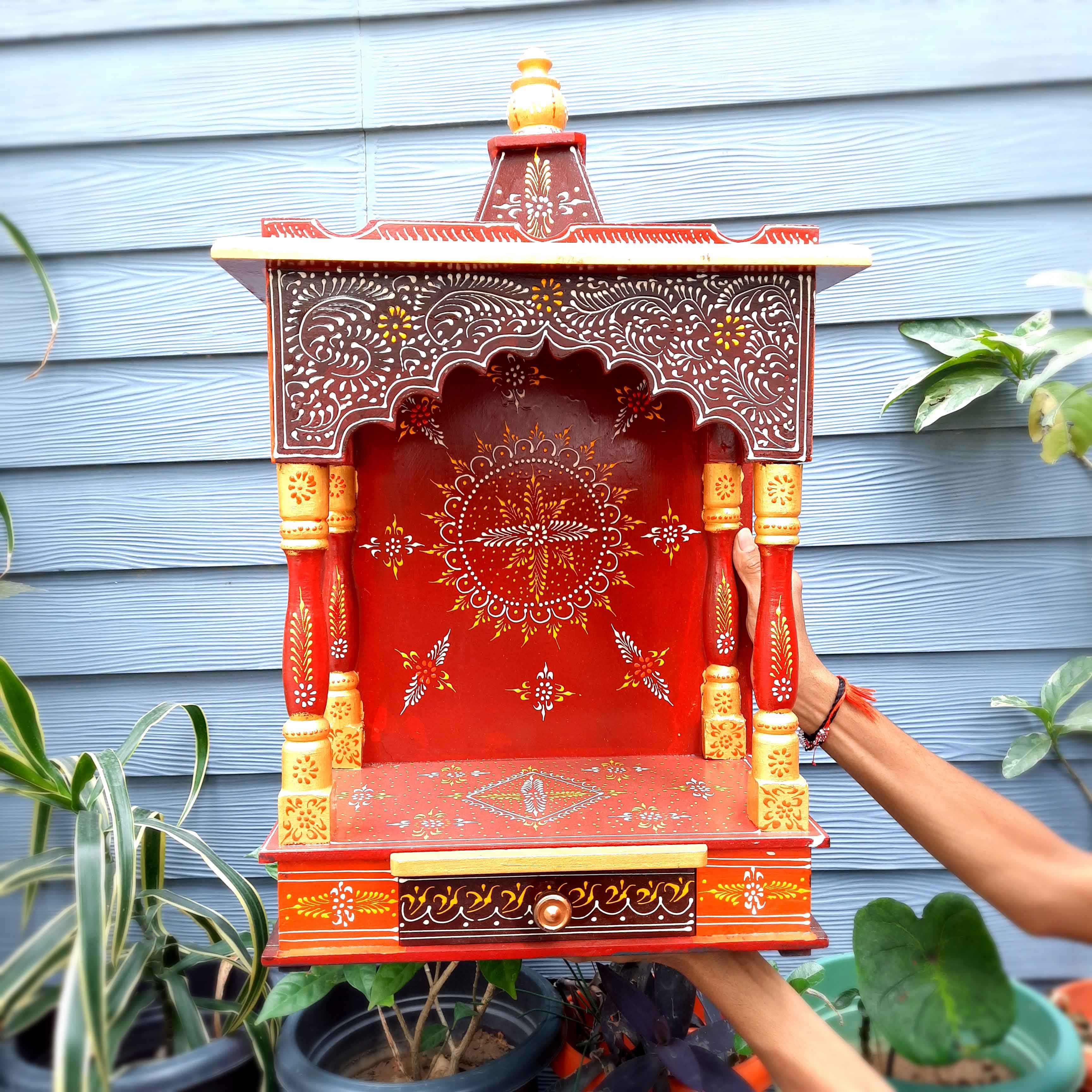 Pooja Mandir | Wooden Temple for Home Big Size -25 Inch - Apkamart #Color_Maroon