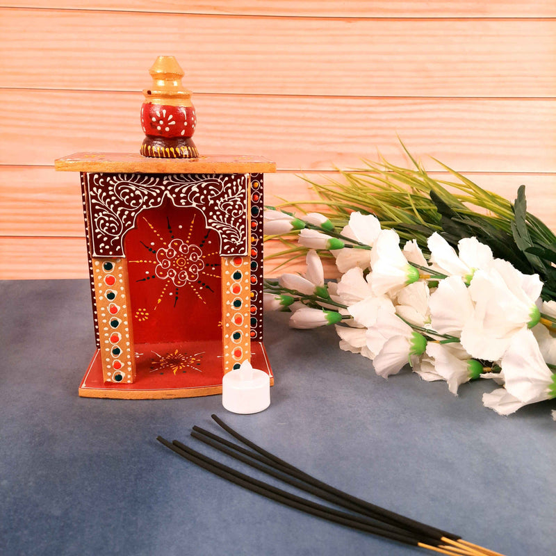 Home Temple | Wall Mounted Wooden Pooja Mandir - for Home & Office - 10 Inch - Apkamart