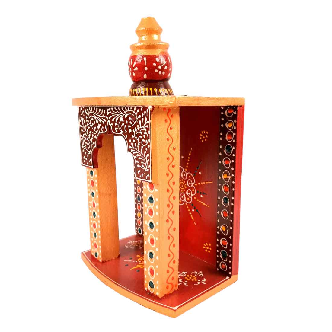 Home Temple | Wall Mounted Wooden Pooja Mandir - for Home & Office - 10 Inch - Apkamart