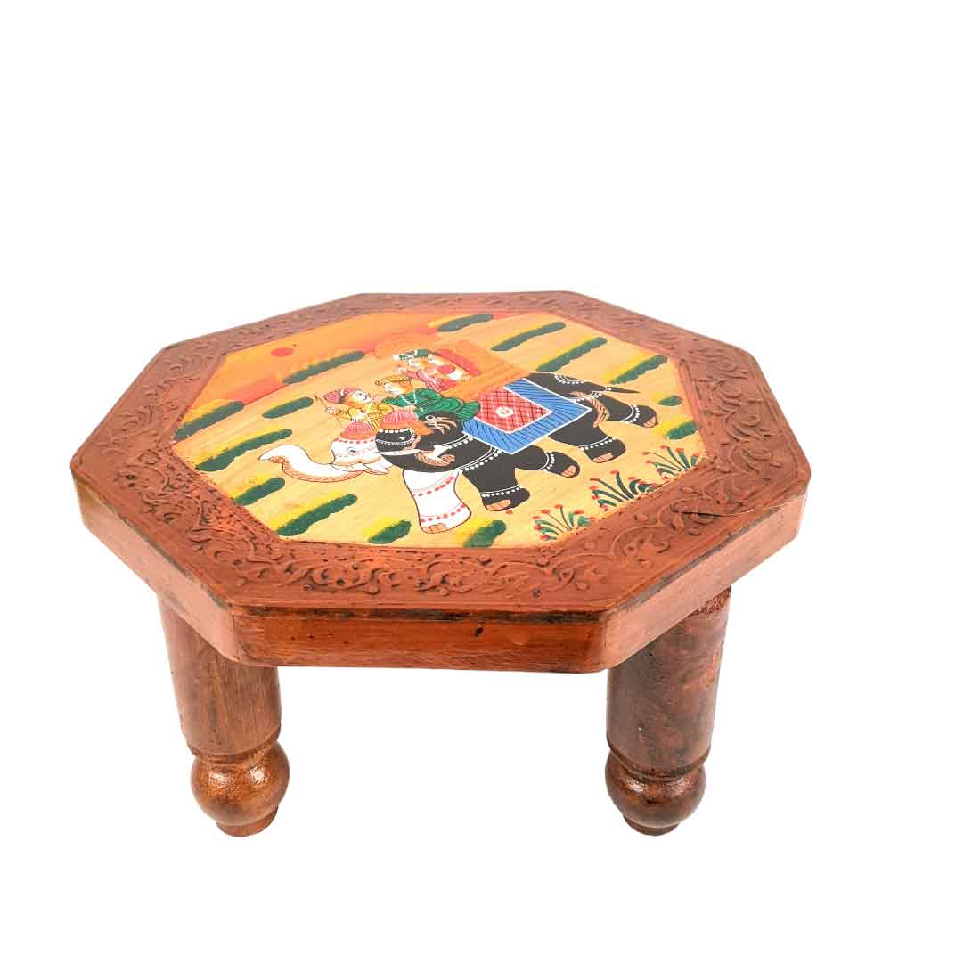 Decorative Chowki | Wooden Bajot - For Corner decoration & Sitting - 12 Inch - apkamart #Style_Pack of 2