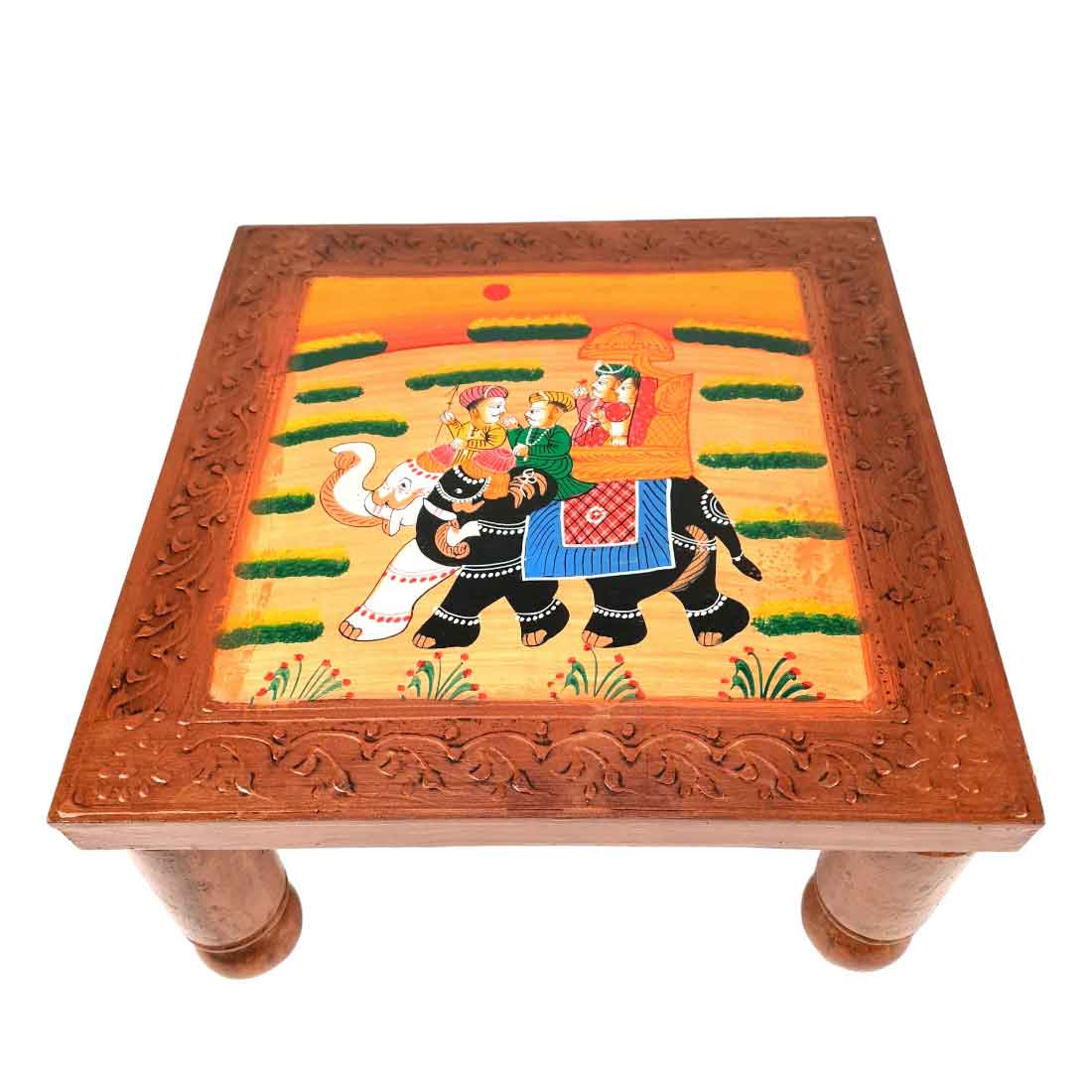 Wooden Bajot | Chowki Table - For Home Decor & Sitting - 12 Inch - Apkamart #Style_Pack of 2