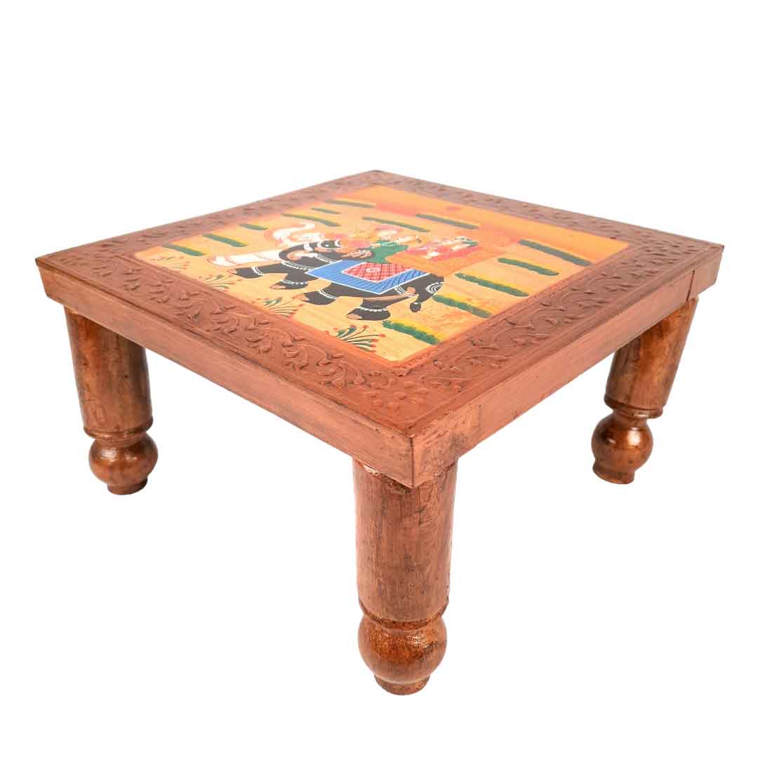 Wooden Bajot | Chowki Table - For Home Decor & Sitting - 12 Inch - Apkamart #Style_Pack of 2