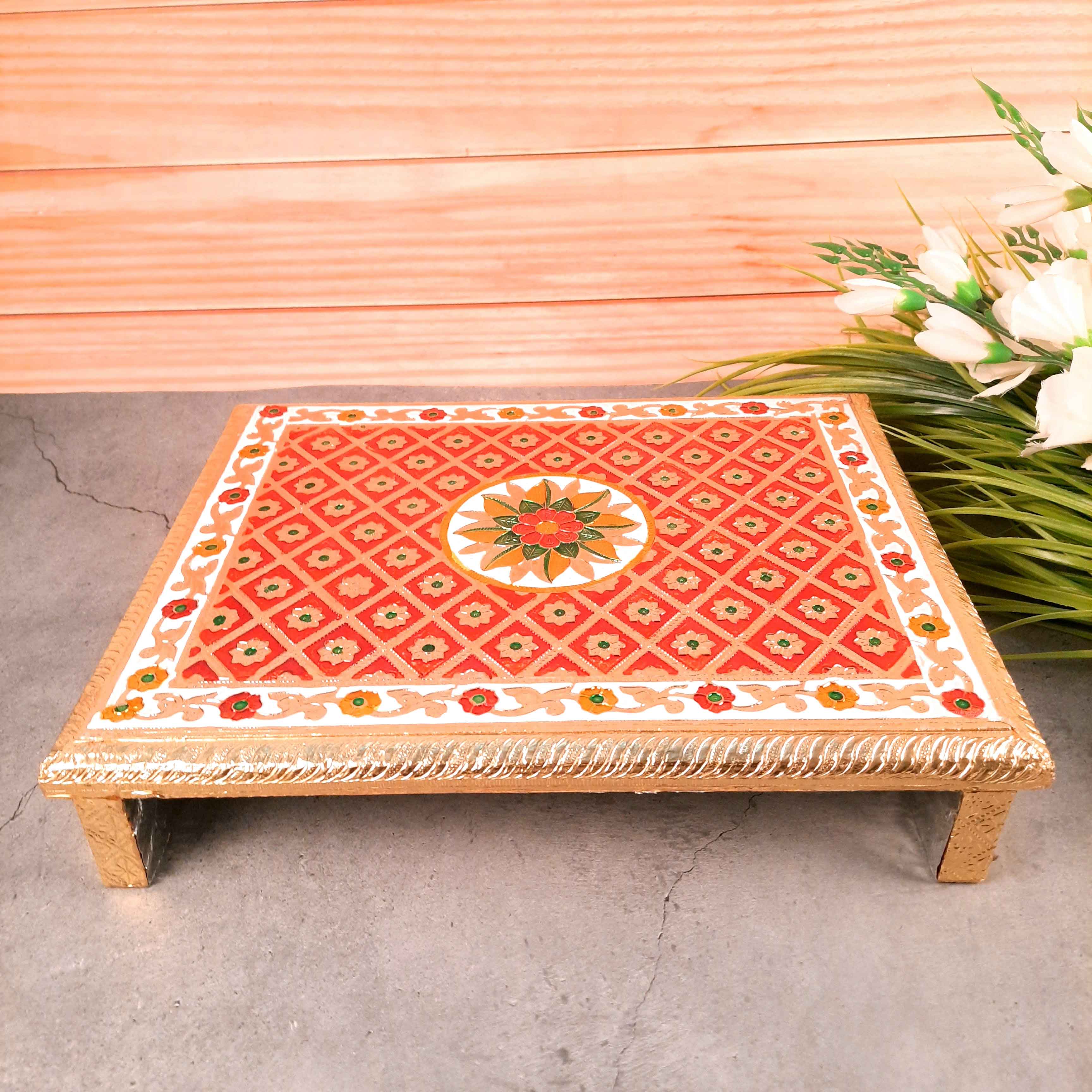 Pooja Patla Chowki | Minakari Patta - For Pooja, Weddings & Festivals - 15 Inch - Apkamart #Style_Flower Design
