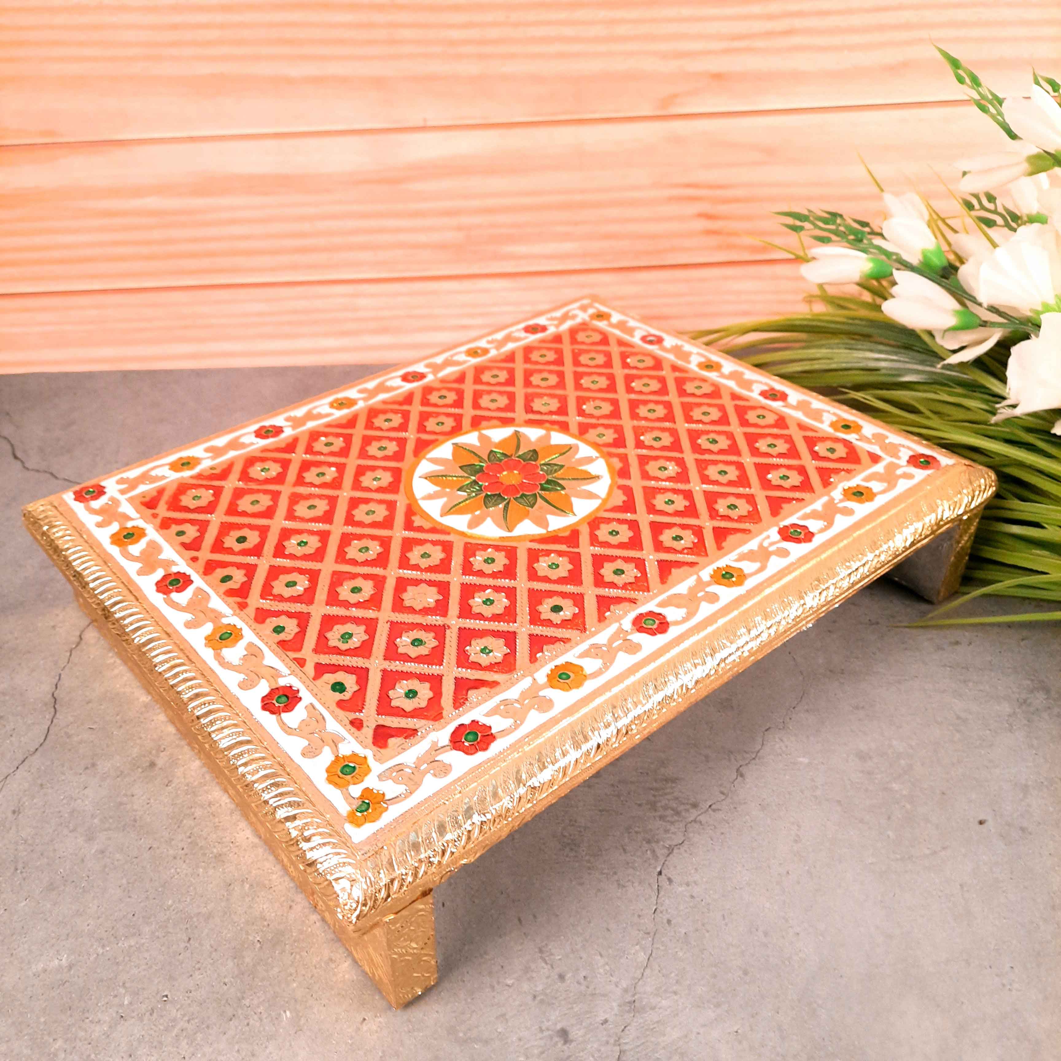 Pooja Patla Chowki | Minakari Patta - For Pooja, Weddings & Festivals - 15 Inch - Apkamart #Style_Flower Design