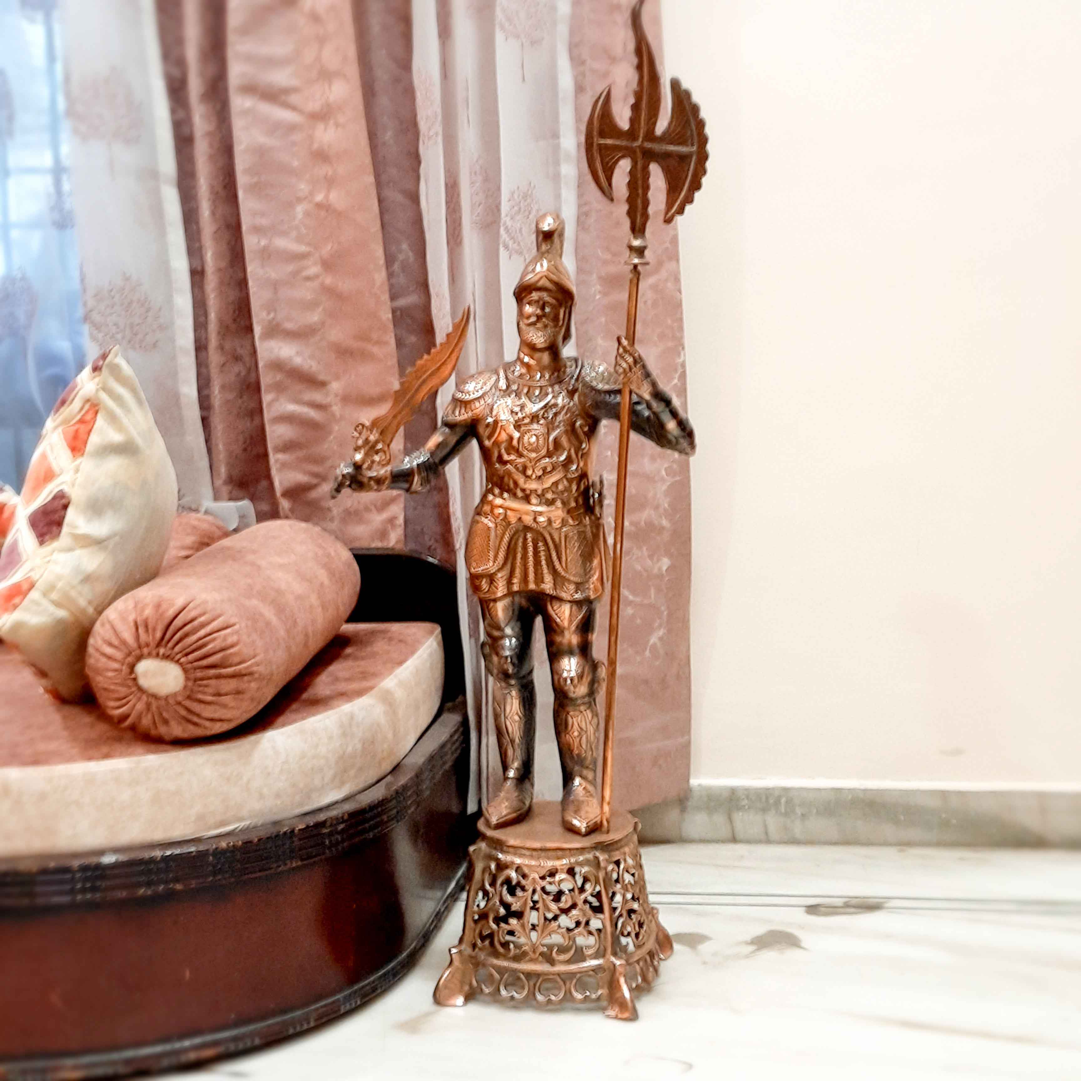 Soldier Showpiece | Warrior Statue with Spear & Sword - For Living Room, Home Decor & Gifts - 46 Inch - Apkamart