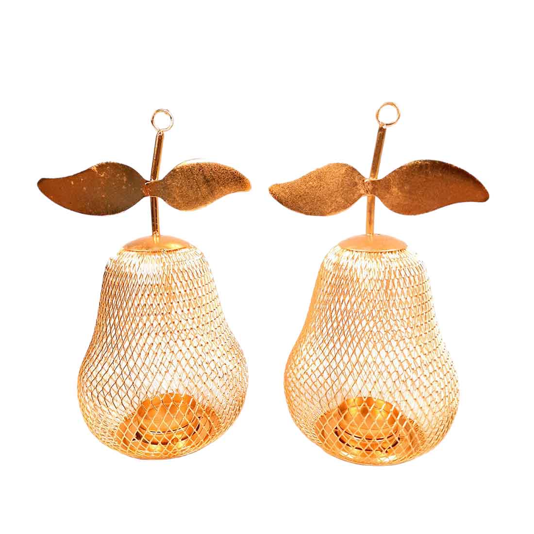 Tea Light Candle Holder | Pear Design Golden Candle Stand - For Table & Home Decor - 9 Inch - Apkamart #Style_Pack of 2