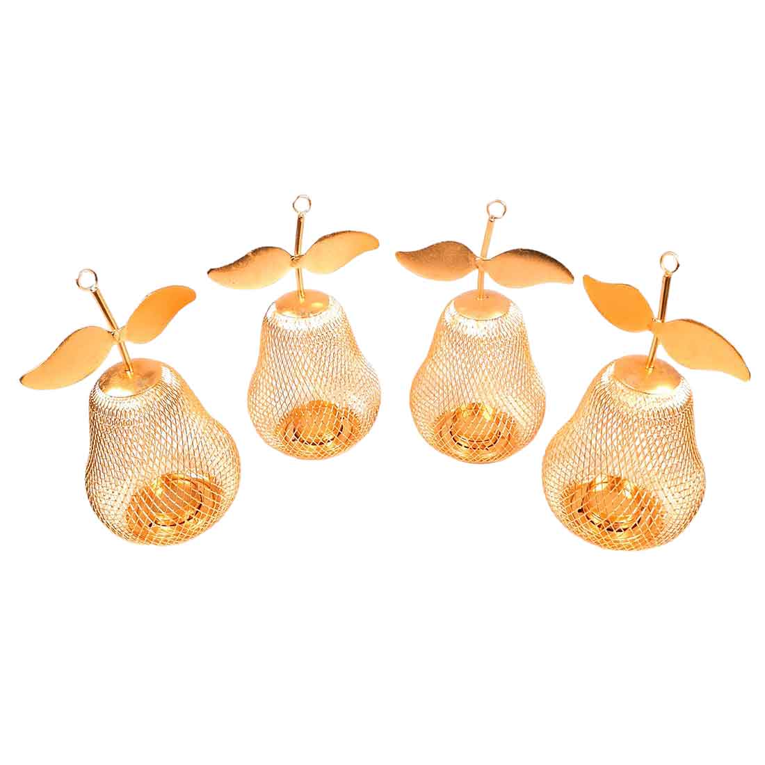 Tea Light Candle Holder | Pear Design Golden Candle Stand - For Table & Home Decor - 9 Inch - Apkamart #Style_Pack of 4