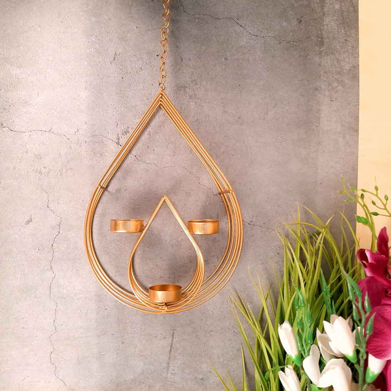 Wall Mount Tea Light Holder | Golden T Light Hanging with 3 T Light Slots - For Wall & Home Decor & Gifts - 22 Inch - Apkamart