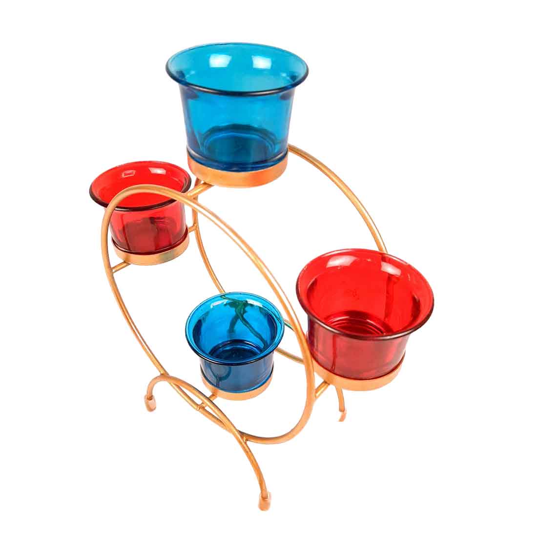 Tea Light Holder with 4 Glass Cups & Candle Holder Stand - For Home Decor, Table Decor & Gifts - 9 Inch - Apkamart