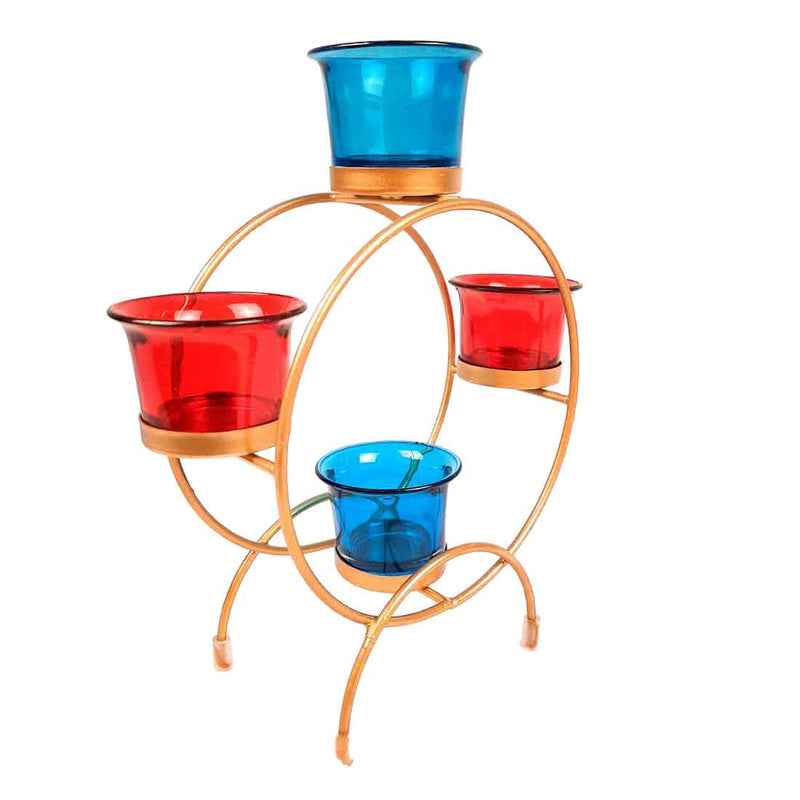Tea Light Holder with 4 Glass Cups & Candle Holder Stand - For Home Decor, Table Decor & Gifts - 9 Inch - Apkamart