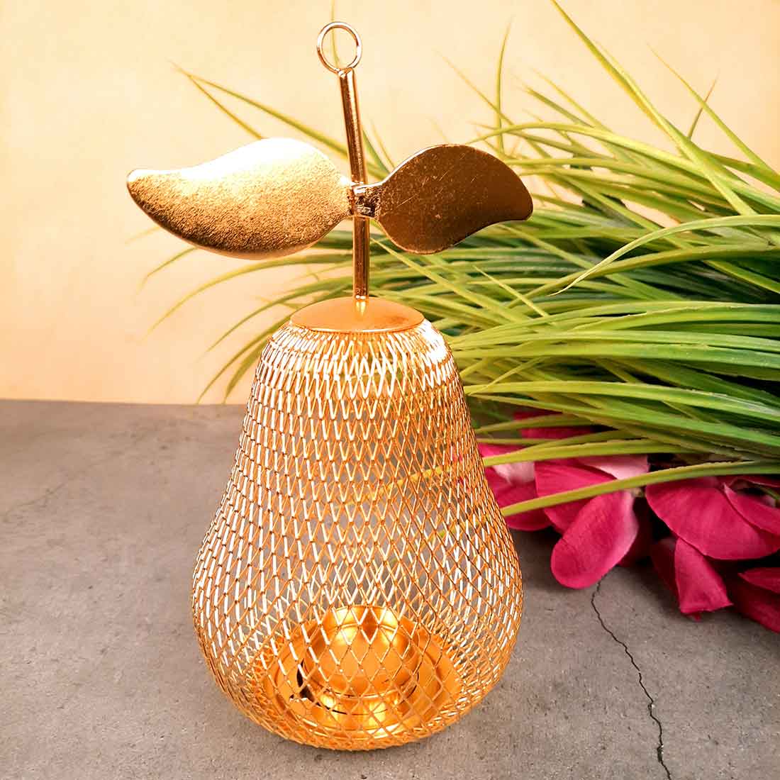 Tea Light Candle Holder | Pear Design Golden Candle Stand - For Table & Home Decor - 9 Inch - Apkamart #Style_Pack of 4