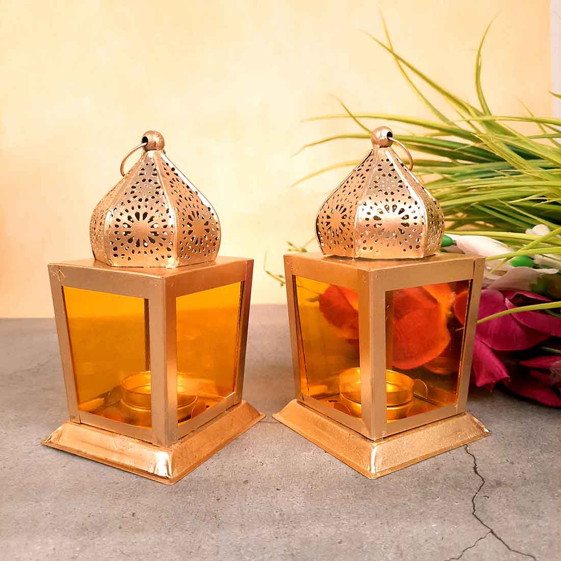 Moroccan Lantern Candle Stand | Tea Light Holder - For Home, Living room Decor & Gifts - 7 Inch - Apkamart #Style_Pack of 2