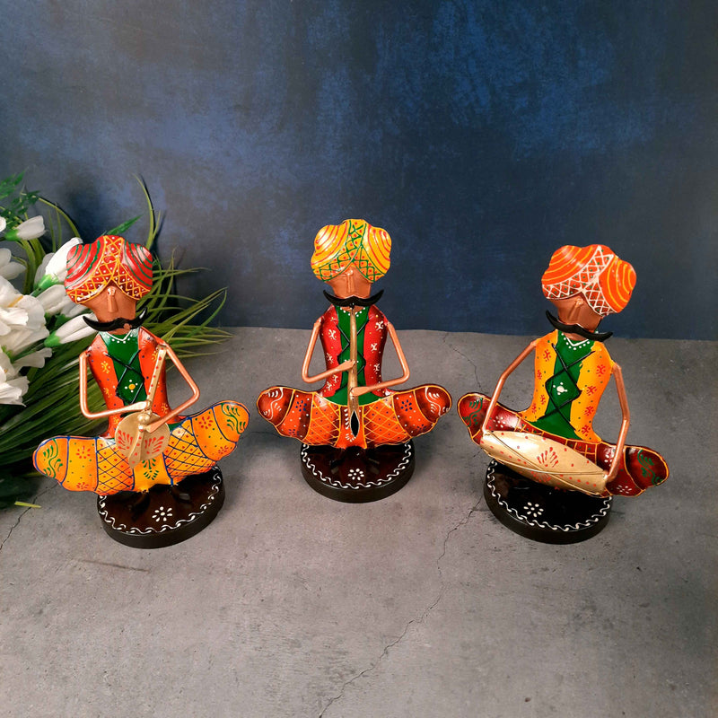 Rajasthani Musician Showpiece - For Table & Home Decor - 9 Inch -Set of 3 - Apkamart