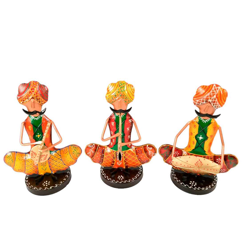Rajasthani Musician Showpiece - For Table & Home Decor - 9 Inch -Set of 3 - Apkamart