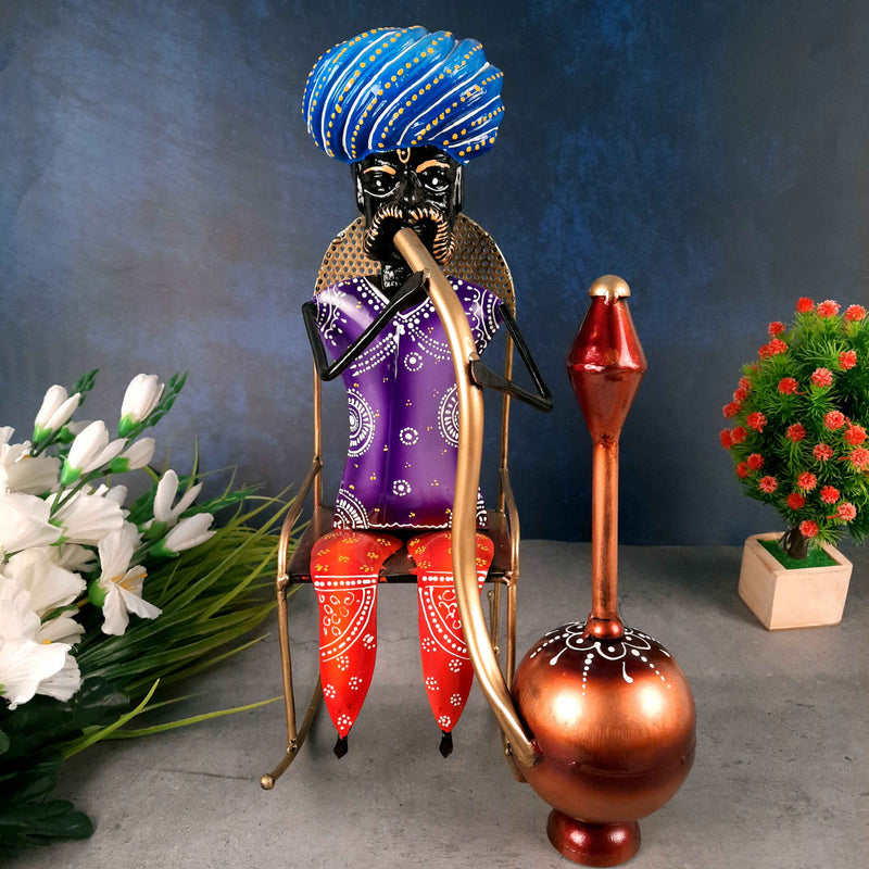 Village Man with Hukka Showpiece - Human Figurine - for Living Room -17 Inch