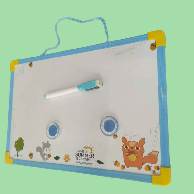 White Board Double Side with Magnetic Marker, Duster & 2 Magnetic Buttons | Marker Board | Weekly Plan Memo Board - For Kids Study