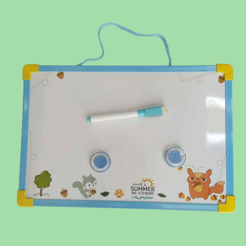 White Board Double Side with Magnetic Marker, Duster & 2 Magnetic Buttons | Marker Board | Weekly Plan Memo Board - For Kids Study