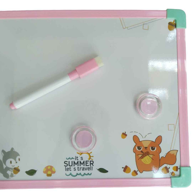White Board Double Side with Magnetic Marker, Duster & 2 Magnetic Buttons | Marker Board | Weekly Plan Memo Board - For Kids Study