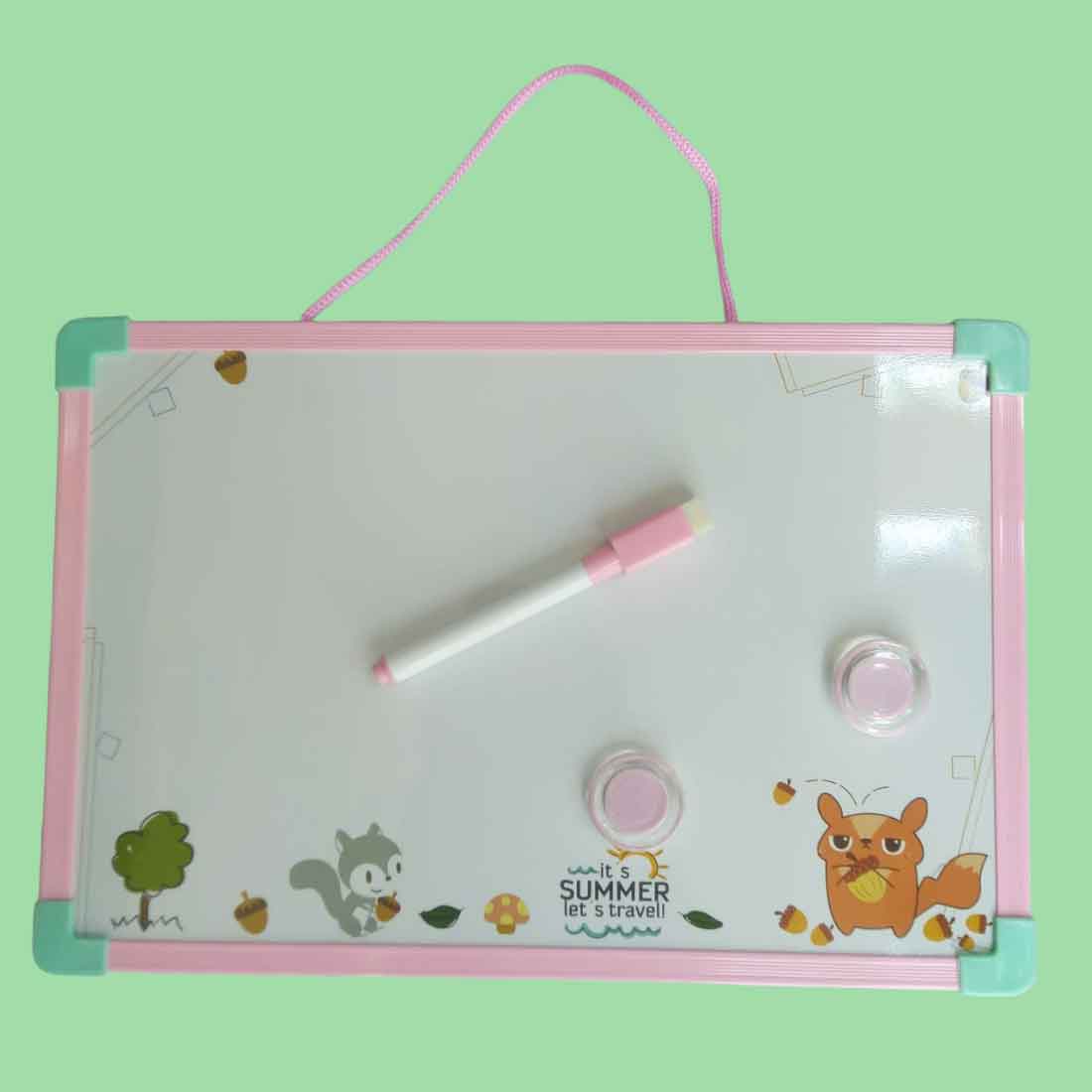White Board Double Side with Magnetic Marker, Duster & 2 Magnetic Buttons | Marker Board | Weekly Plan Memo Board - For Kids Study