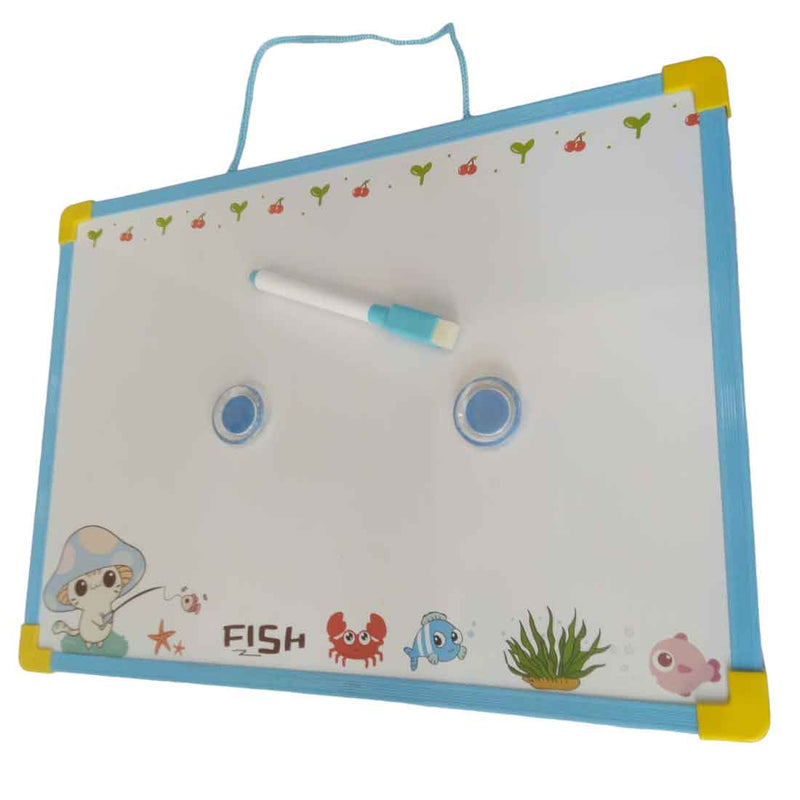 White Board Double Side with Magnetic Marker, Duster & 2 Magnetic Buttons | Marker Board | Weekly Plan Memo Board - For Kids Study