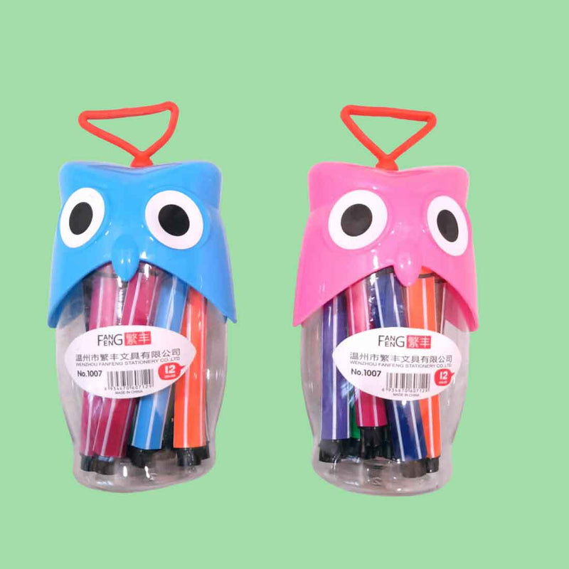 Sketch Pen with Owl Design | Sketch Pen Stationary Kit -For Birthday Party Return Gift (Pack of 5) - Apkamart