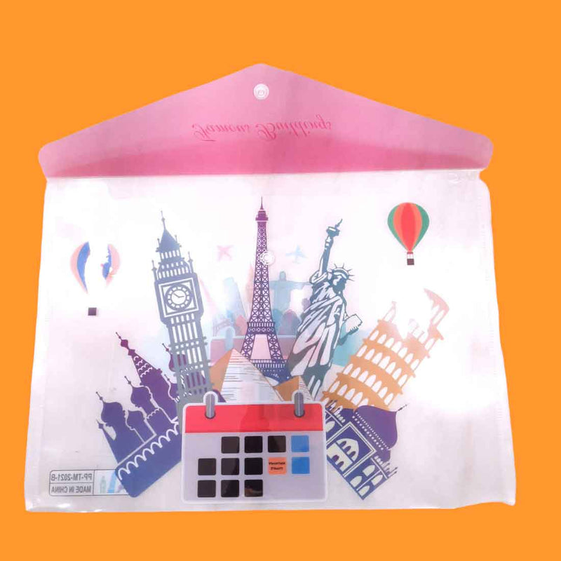 Kids Document File Button Folders A4 Size- Assorted Colors and Designs (Pack of 6)) - Apkamart