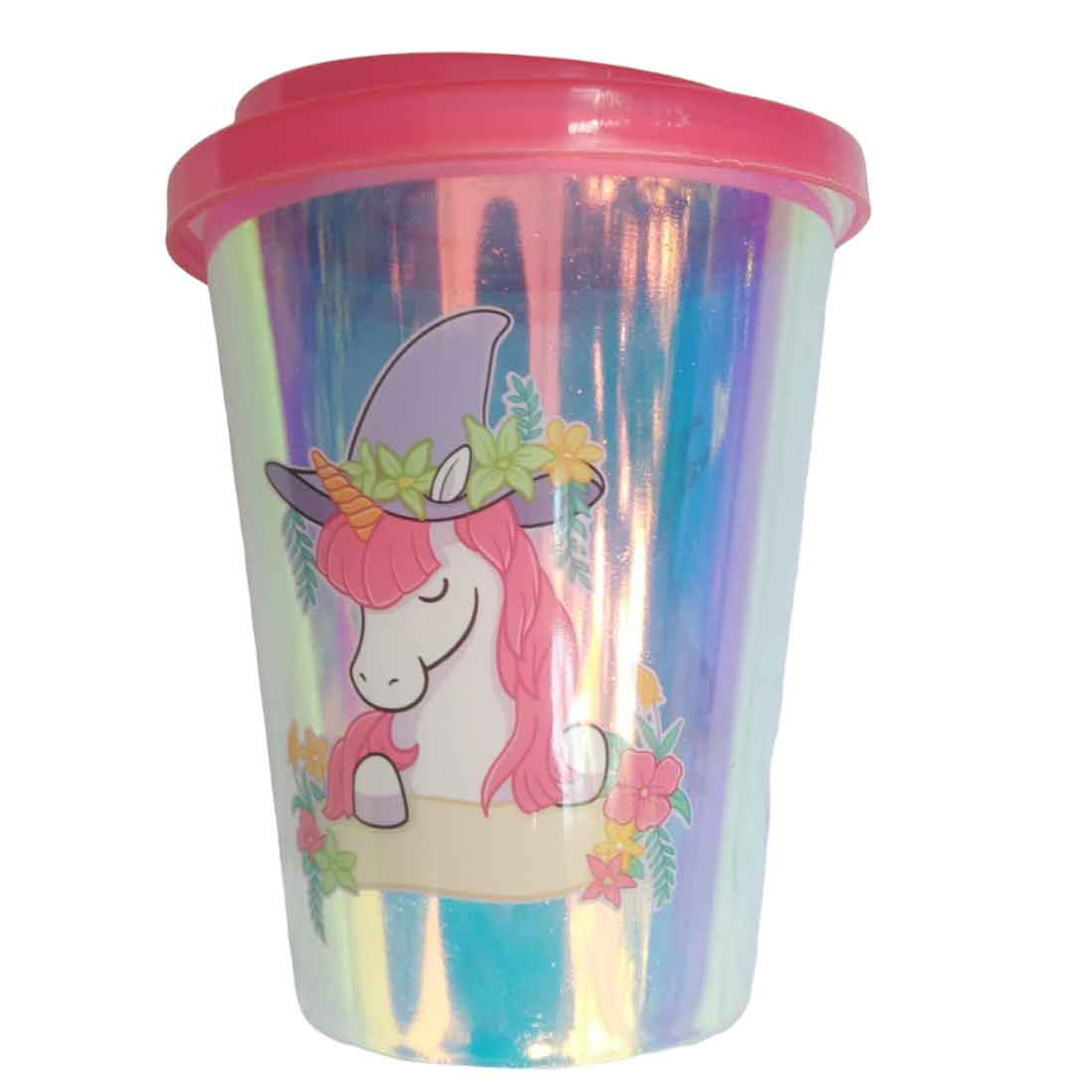 Holographic Unicorn design Sipper Bottler with Straw - For Kids Birthday Gift & Return Gift (Pack of 4) - Apkamart