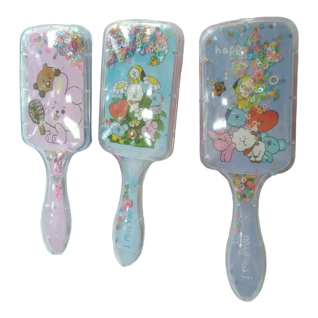Cute Cartoon Glittery HairBrush – For Kids | Gifts & Return Gifts | Assorted Colors and Design (Pack of 2) - Apkamart