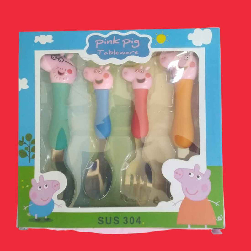 Peppa Pig Spoon and Fork Set | Stainless Steel Spoon & Fork Set - for Kids (Multicolor) - Apkamart