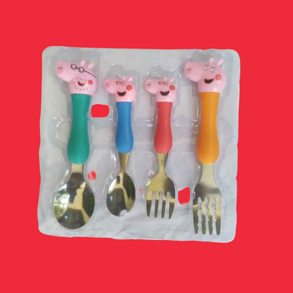 Peppa Pig Spoon and Fork Set | Stainless Steel Spoon & Fork Set - for Kids (Multicolor) - Apkamart
