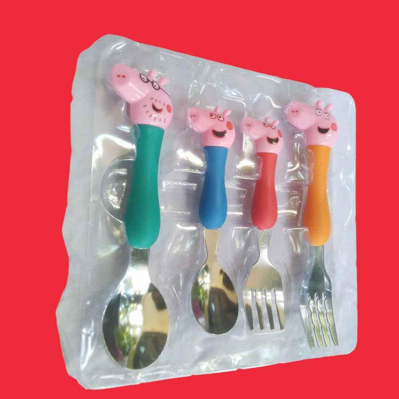 Peppa Pig Spoon and Fork Set | Stainless Steel Spoon & Fork Set - for Kids (Multicolor) - Apkamart