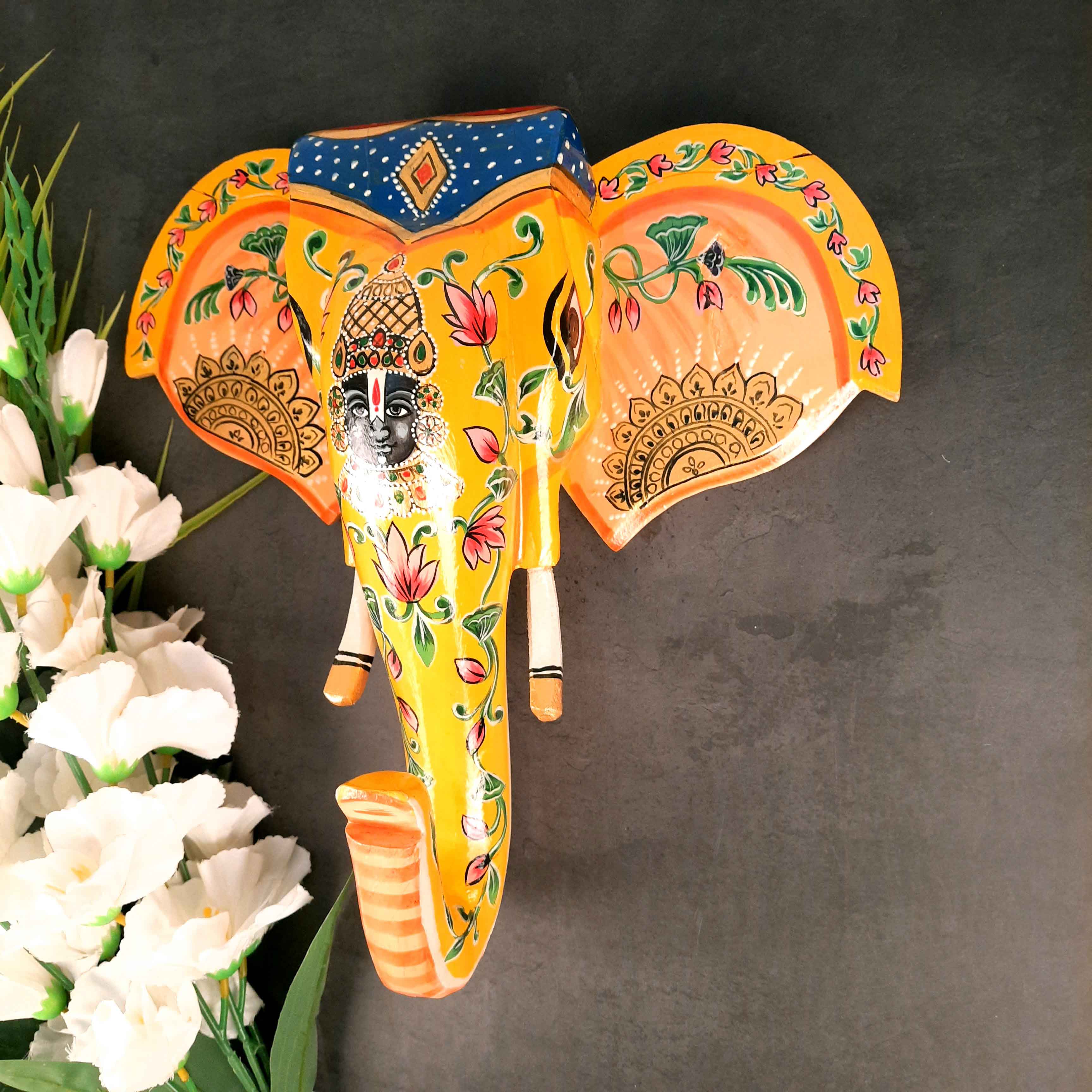 Elephant Head Wall Decor With Balaji face - Wall Art for Living Room - 14 Inch - Apkamart
