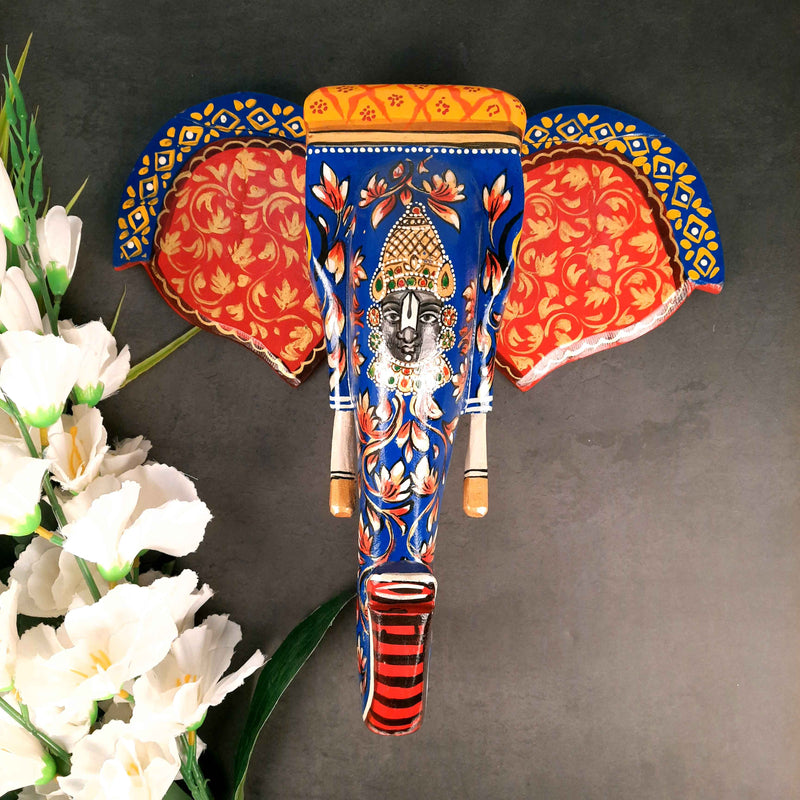 Elephant Head Wall Decor | Wooden Elephant Head with Balaji Wall Hanging - For Home, Wall Decor & Gifts - 14 Inch Inch-Apkamart
