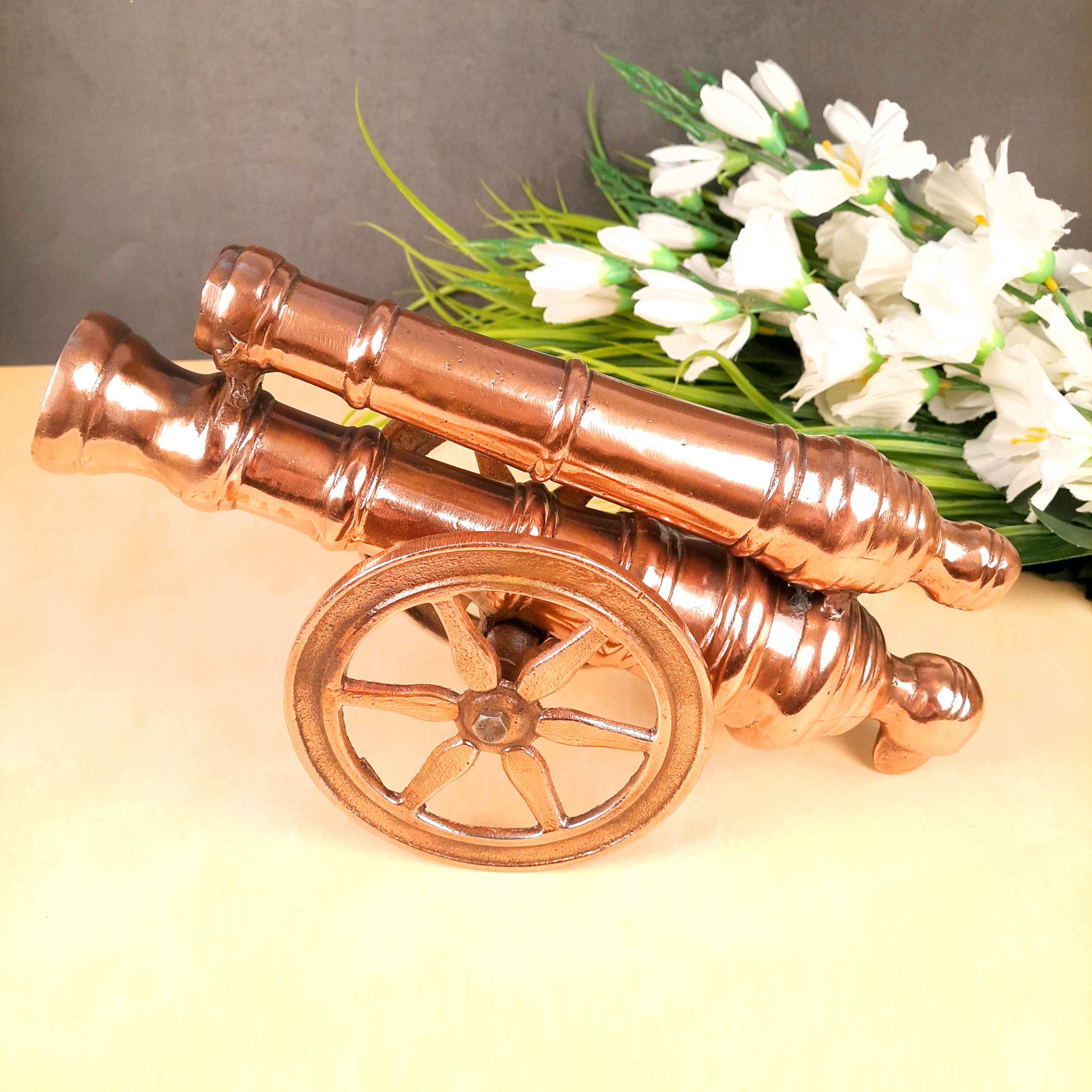 Cannon Double Barrel - Antique Showpiece - For Table Decor & Gifts -13 Inch
