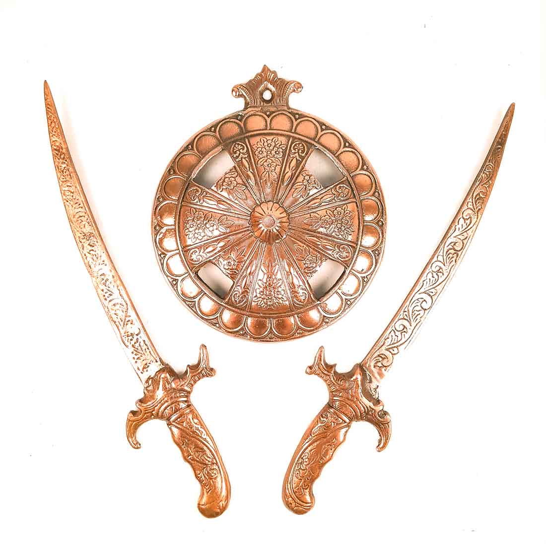 Dhal Talwar Wall Hanging | Royal Sword & Shield Showpiece - For Home & Wall Decor - 9 Inch - Apkamart #Style_Pack of 2