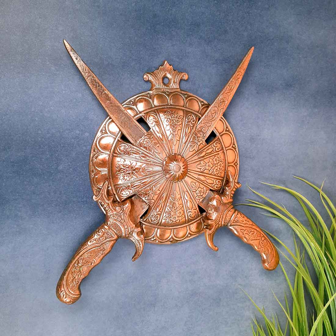 Dhal Talwar Wall Hanging | Royal Sword & Shield Showpiece - For Home & Wall Decor - 9 Inch - Apkamart #Style_Pack of 2