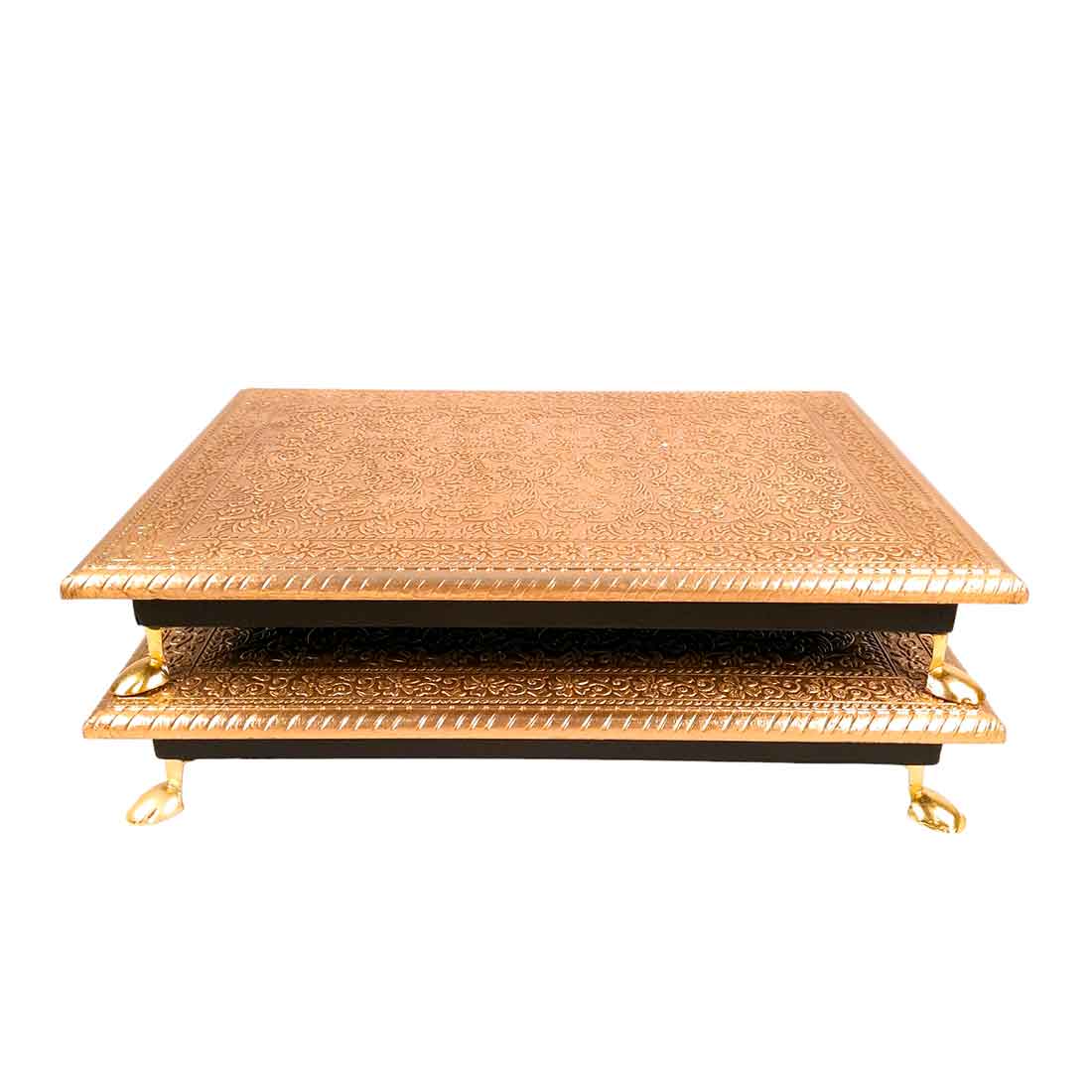 Brass Patla 10X14 | Sitting Stool (Golden) Bajot- Apkamart # Style_Pack of 2