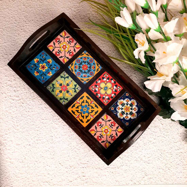 Wooden Serving Tray | Tile Tray - 15 Inch- Apkamart