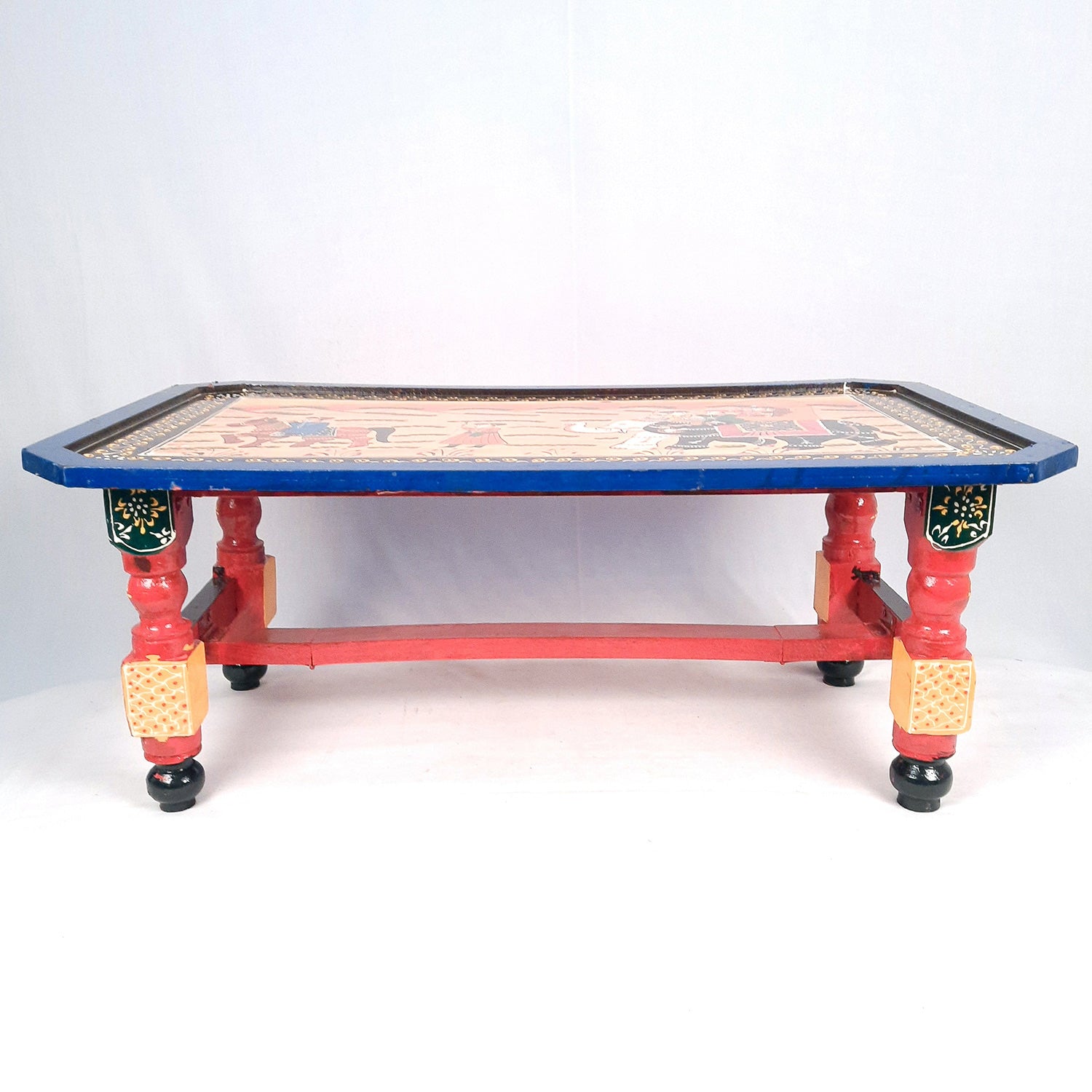 Center Table Wooden | Folding Table Hand Painted - for Living Room, Drawing Room, Home Decor, Interior Decoration - 30 Inch - apkamart #colour_Blue