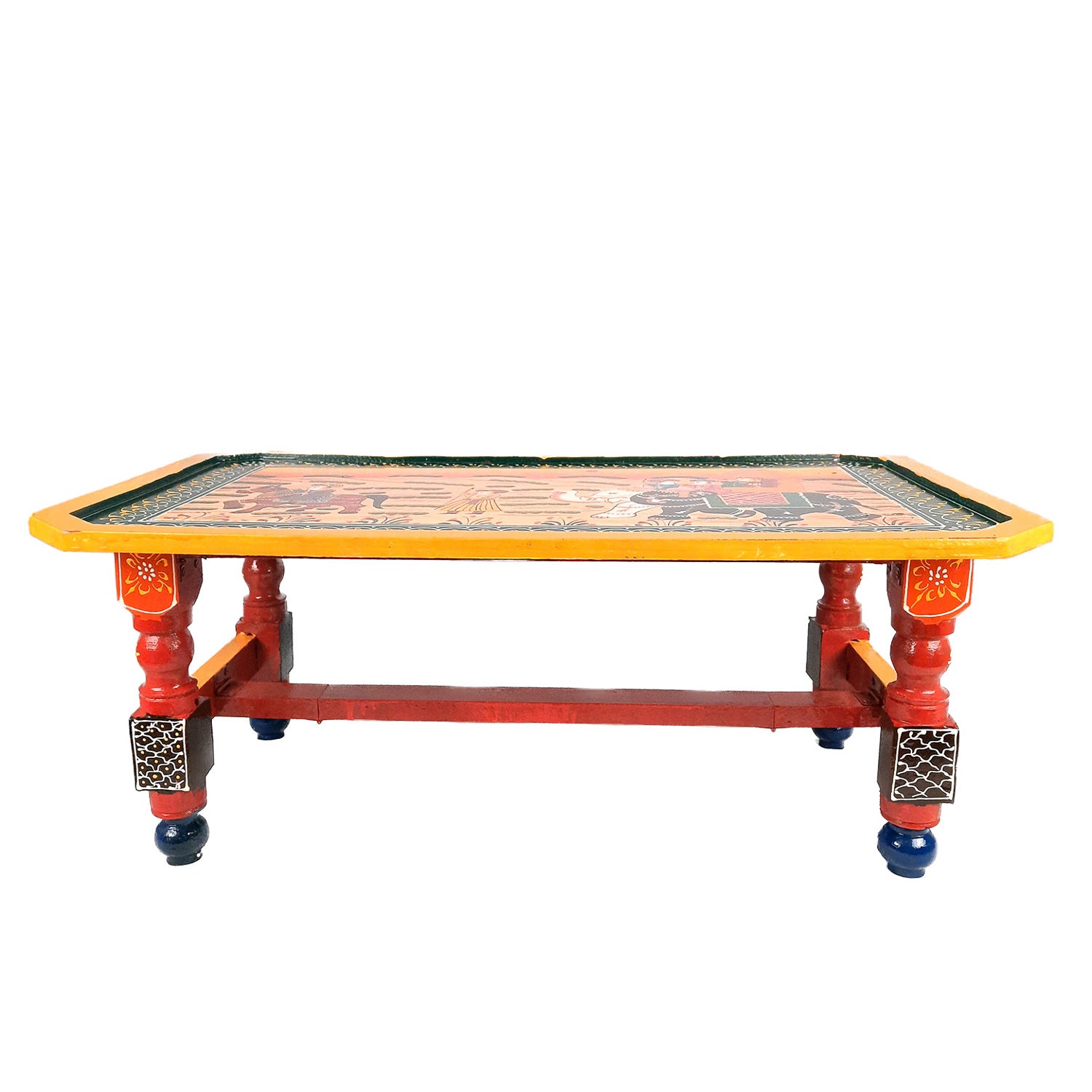 Center Table Wooden | Folding Table Hand Painted - for Living Room, Drawing Room, Home Decor, Interior Decoration - 30 Inch - apkamart #colour_Yellow