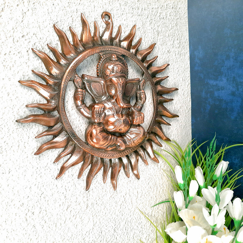 Lord Ganesh Wall Hanging | Sun Ganesha Wall Statue - for Puja & Home Entrance | House Warming Gift -15 Inch-Apkamart