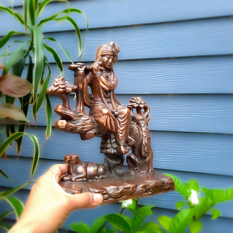 Krishna Wall Hanging | Lord Krishna Playing Flute Wall Decor - for Home & Office Décor | Wedding & House Warming Gift - 14 inch- Apkamart