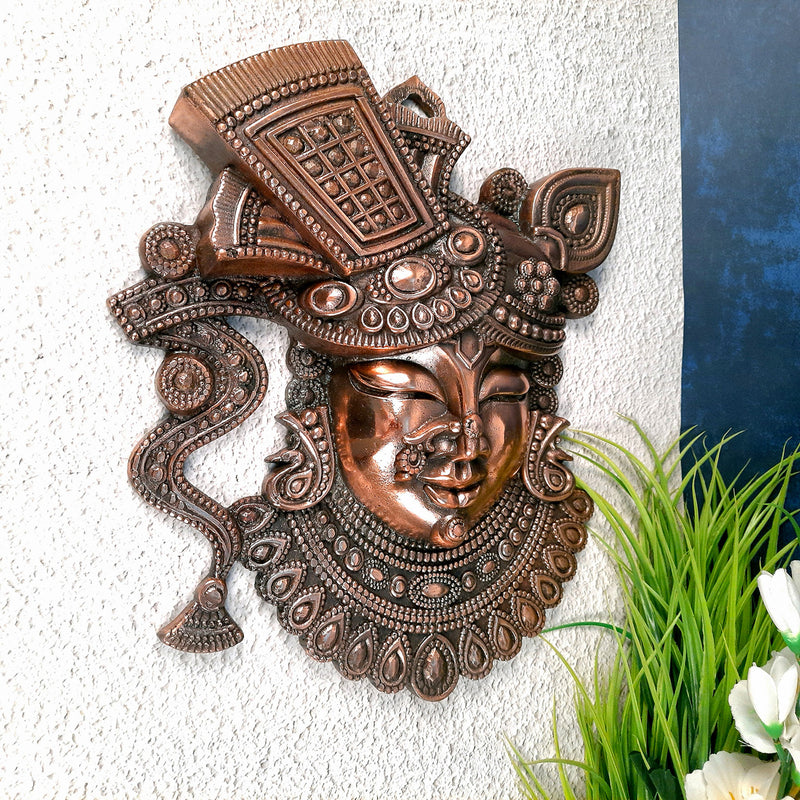 Krishna Shreenathji Wall Hanging | Nathdwara Shrinath Ji Wall Statue Decor - For Home, living Room, Wall Décor & Gifts - 16 inch- Apkamart