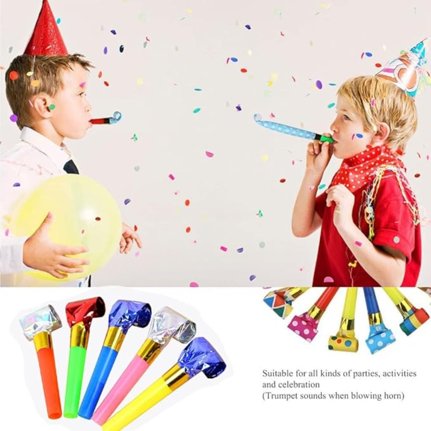 Party Horns for Kids Whistle Noise Makers Birthday Party Supplies Fun Party Favors for Boys Girls Colorful Celebration Accessories for School - 9 Inch(Pack Of 10) - Apkamart