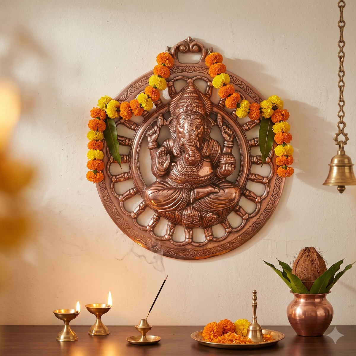 Ganesha Wall Hanging Metal Religious Wall Decor – 17 Inch-Apkamrt