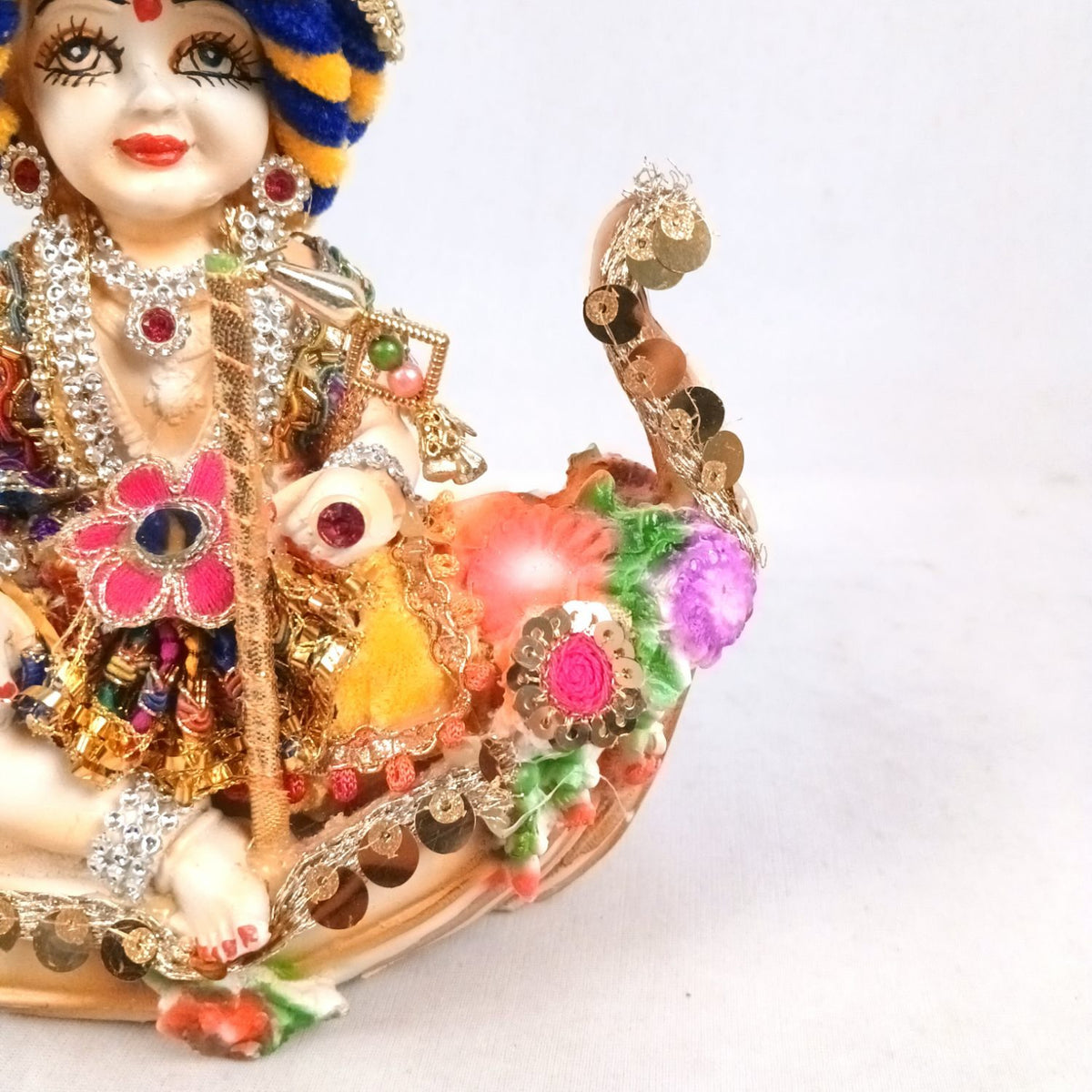 Laddu Gopal Baby Krishna in Floral Boat Statue Idol – 13 Inch