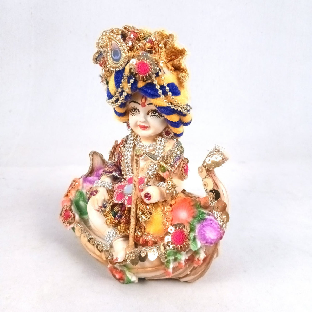 Laddu Gopal Baby Krishna in Floral Boat Statue Idol – 13 Inch