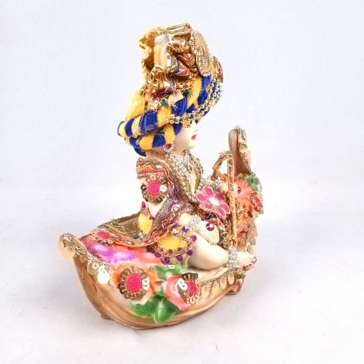 Laddu Gopal Baby Krishna in Floral Boat Statue Idol – 13 Inch